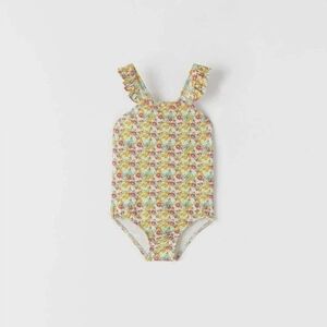 Zara | Kids Floral Ruffle-Shoulder One-Piece Swimsuit - Multi